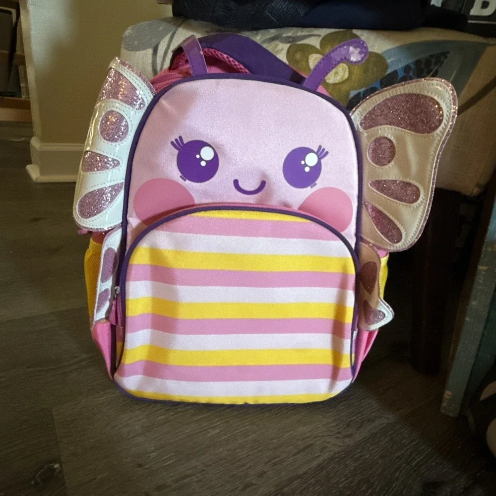 Butterfly Kids Backpack with Striped Design and Glitter Wings
